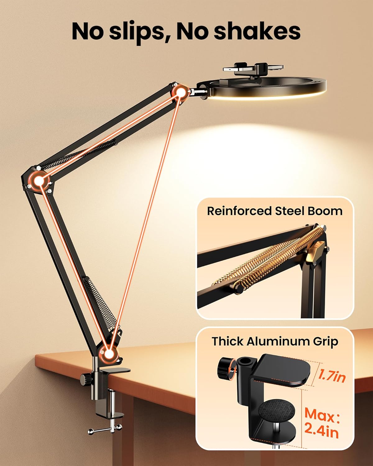 Upgrade Ring Light Overhead Camera Phone Mount for Desk, Evershop 10” Selfie Light with Stand Tripod for iPhone, Light with Phone Holder