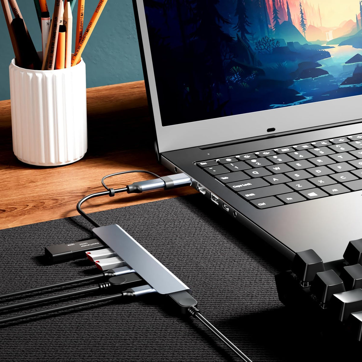 Upgrade USB C/USB Hub, BERLAT Aluminum 7 in 1 USB C & USB Hub with USB 3.0, USB 2.0 Ports for PC/Laptops/MacBook Pro/Air/iMac/iPad and More Devices