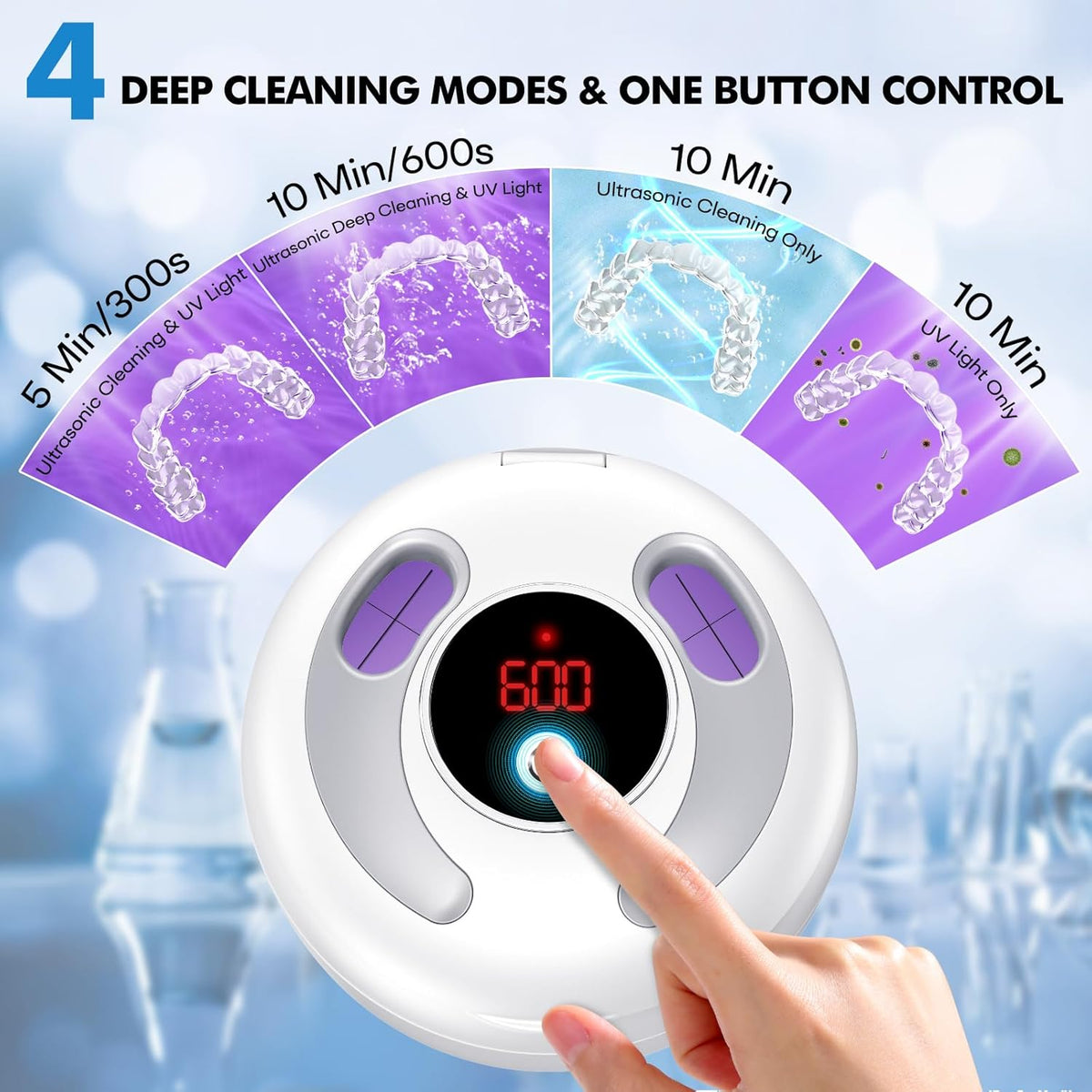 Upgraded Ultrasonic Retainer Cleaner Machine, 45kHz Ultrasonic Dentures Cleaner for Night Guards, Braces, Aligner, Toothbrush (White)