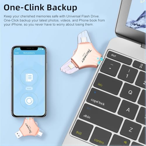 USB 3.0 Flash Drive for iPhone 256GB, MFi Certified 3in1 External Memory Photo Keeper Storage Stick (Pink)