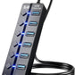 USB 3.0 Hub, PANPEO 7-Port USB Data Hub Splitter with 3ft Long Cable USB Extension for Laptop, PC Computer, Surface Pro, PS4/5, Flash Drive