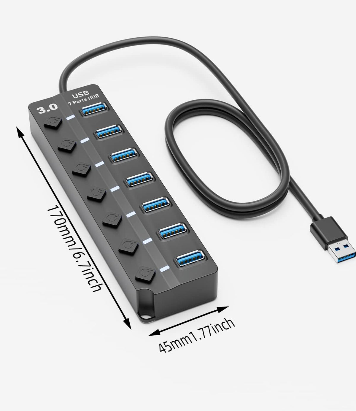 USB 3.0 Hub, PANPEO 7-Port USB Data Hub Splitter with 3ft Long Cable USB Extension for Laptop, PC Computer, Surface Pro, PS4/5, Flash Drive