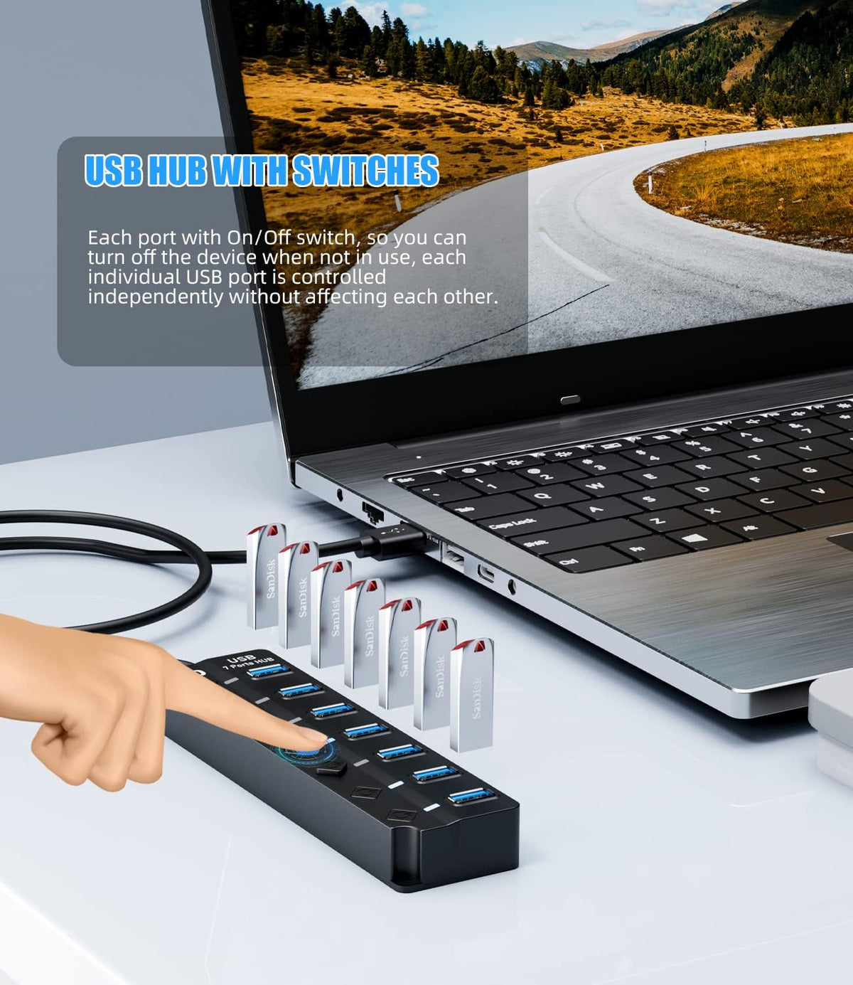 USB 3.0 Hub, PANPEO 7-Port USB Data Hub Splitter with 3ft Long Cable USB Extension for Laptop, PC Computer, Surface Pro, PS4/5, Flash Drive