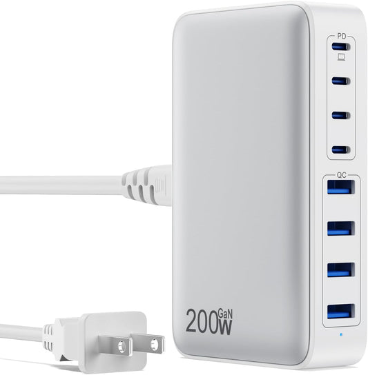 USB C Charger 200W USB C Charger Block, Upgraded GaN III 8-Port Fast Charging Station Hub, PD 65W Laptop Charging Adapter