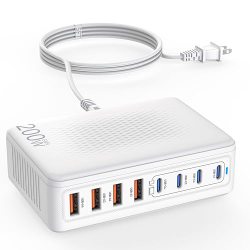 USB C Charger Block, 200W GaN 8 Port USB C Charging Station USB Hub Block Cube Type C & USB A Wall Charger Power Adapter