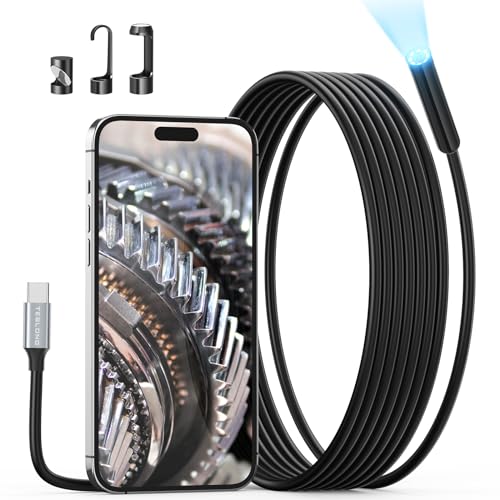 USB C Endoscope Camera with Light, Teslong Type-C Snake Borescope Camera with 8 LED Lights, 10FT Flexible Waterproof Inspection Cam, Fiber Optic Scope