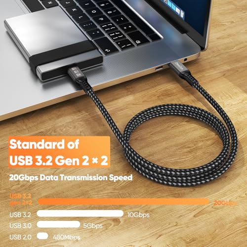 USB C Monitor Cable 6Ft, 4K@60Hz Video Display/20Gbps Data Transfer/100W Fast Charging USB Type C Power Cord USBC 3.2 Gen 2 Full Function