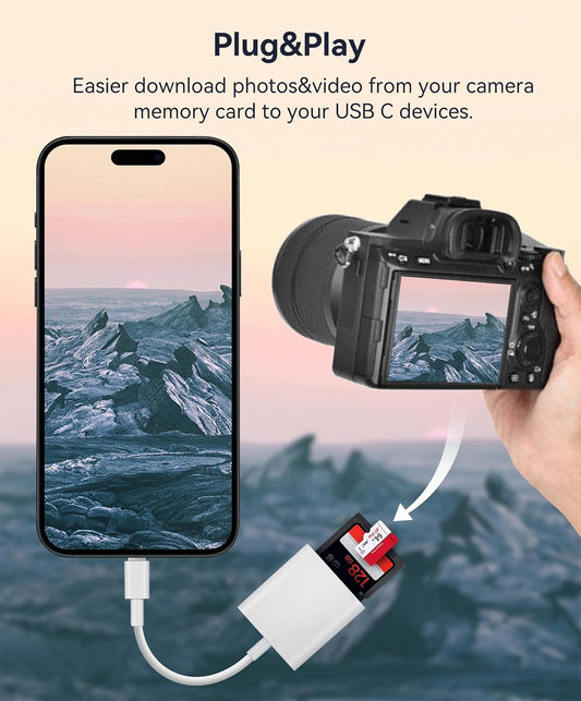 USB C SD Card Reader, WNXSLOAD SD Card Adapter with SD MicroSD Dual Slots for iPhone 15 16 iPad Mac MacBook Laptop