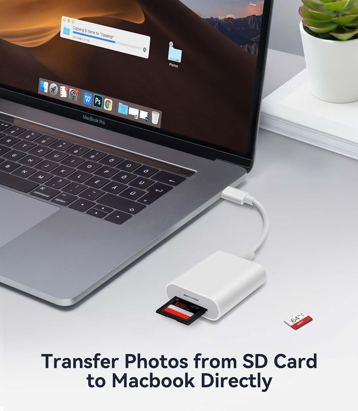 USB C SD Card Reader, WNXSLOAD SD Card Adapter with SD MicroSD Dual Slots for iPhone 15 16 iPad Mac MacBook Laptop