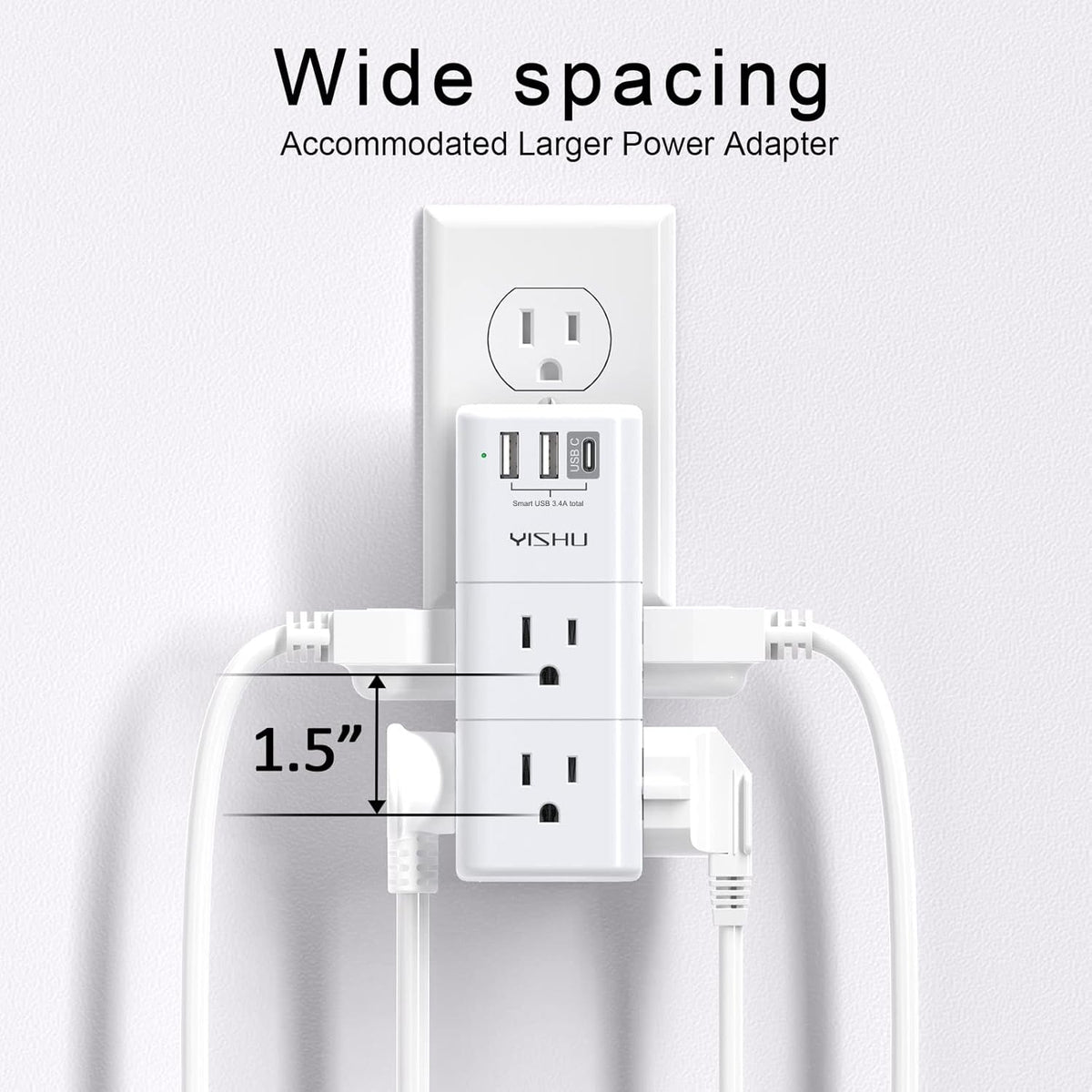USB Multi Plug Outlet Extender - YISHU Surge Protector with Rotating Plug, 6 AC Plug Extender with 3 USB Ports
