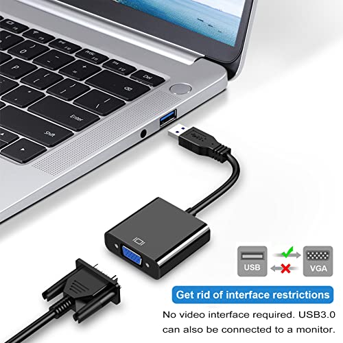 USB to VGA Adapter for Monitor MacBook, VGA to USB 3.0/2.0 Converter 1080P Multi-Display Video Cable for Laptop Desktop PC to Monitors, Projector