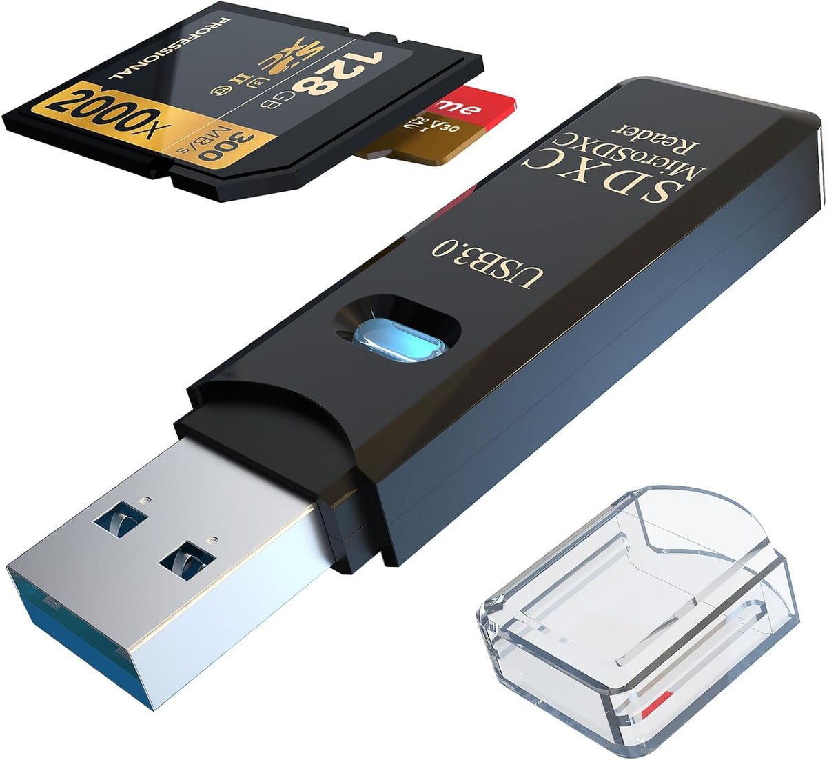 USB3.0 Micro SD Card Reader, 5Gbps 2-in-1 SD Card Reader to USB Adapter, Wansurs Memory Card Reader for SDXC, SDHC, MMC, RS-MMC (1Pack Black)