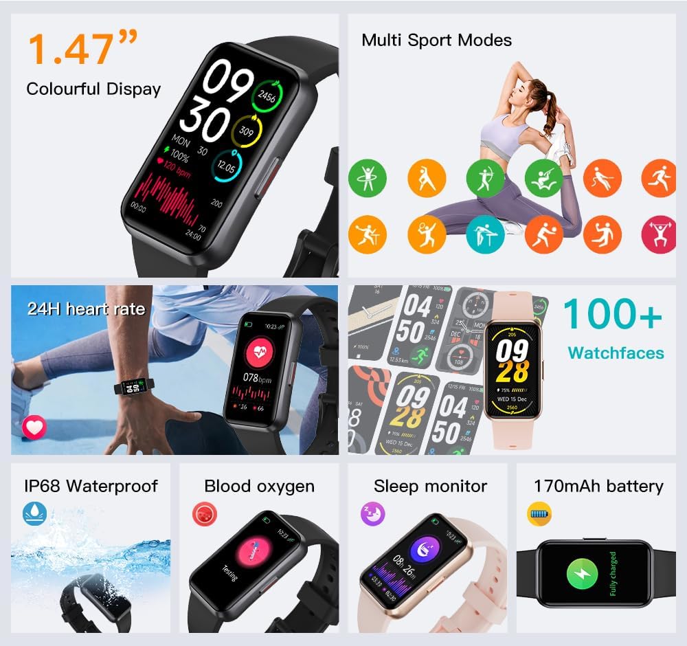 USMECBL Fitness Trackers, Blood Oxygen Heart Rate Sleep Monitor, Smart Band 24/7 Health Monitoring, Calorie Pedometer Steps Counter Activity