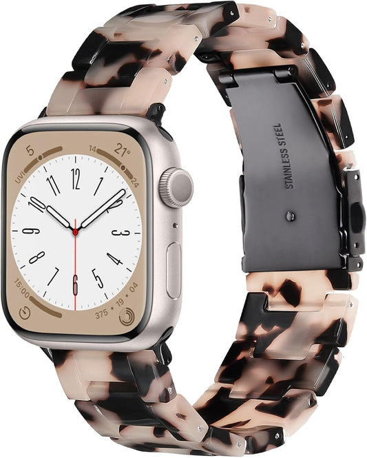 V.R.HOPE Resin Watch Band Compatible with Apple Watch Band for Women 38mm 40mm 41mm 42mm Tortoise Fashion Lightweight Bracelet Strap (Black Floral)