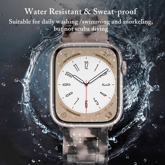 V.R.HOPE Resin Watch Band Compatible with Apple Watch Band for Women 38mm 40mm 41mm 42mm Tortoise Fashion Lightweight Bracelet Strap (Black Floral)