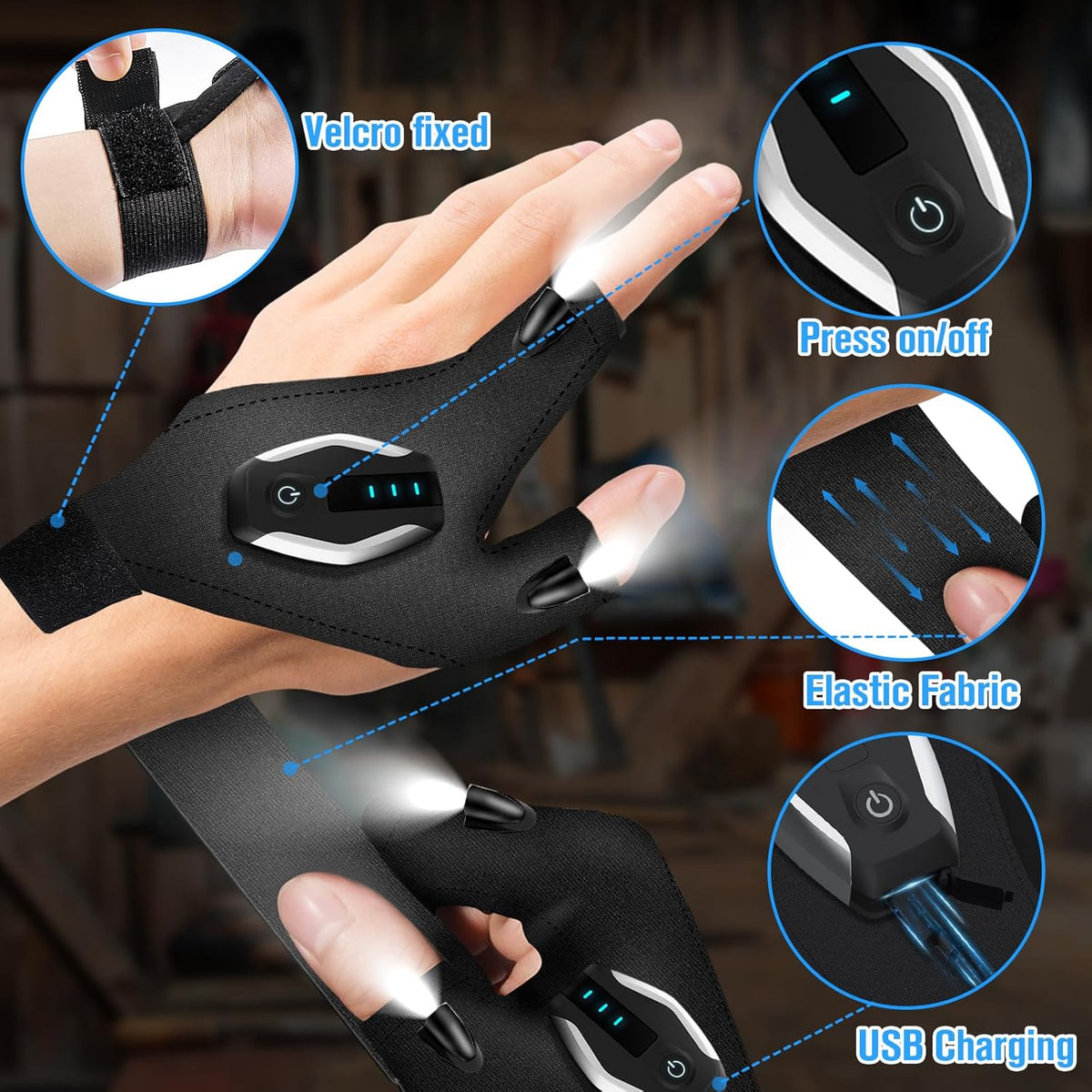 Valentines Day Gifts for Him, LED Flashlight Gloves, Mens Valentines Gifts for Men Dad Husband Boyfriend
