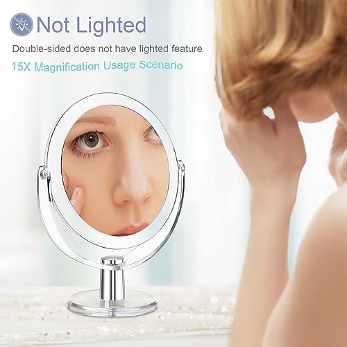 Vanity Makeup Mirror with Stand, 1X/15X Magnification Double Sided 360 Degree Swivel, Portable Table Desk Counter top Magnifying Mirror