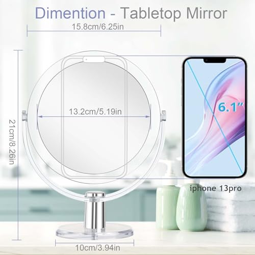 Vanity Makeup Mirror with Stand, 1X/15X Magnification Double Sided 360 Degree Swivel, Portable Table Desk Counter top Magnifying Mirror