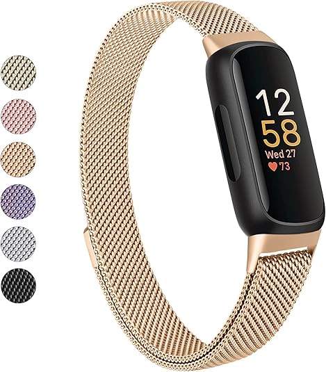 Vanjua for Fitbit Inspire 3 Bands Women Men, Stainless Steel Metal Mesh Loop Adjustable Magnetic Wristband Replacement Straps