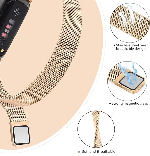 Vanjua for Fitbit Inspire 3 Bands Women Men, Stainless Steel Metal Mesh Loop Adjustable Magnetic Wristband Replacement Straps