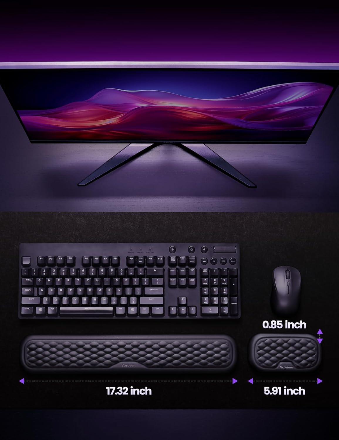 Vaydeer Wrist Rest for Keyboard and Mouse, Computer Ergonomic Wrist Support Pad, Soft Memory Foam Arm Cushion for Desk, Palm Hand Office Laptop Typing