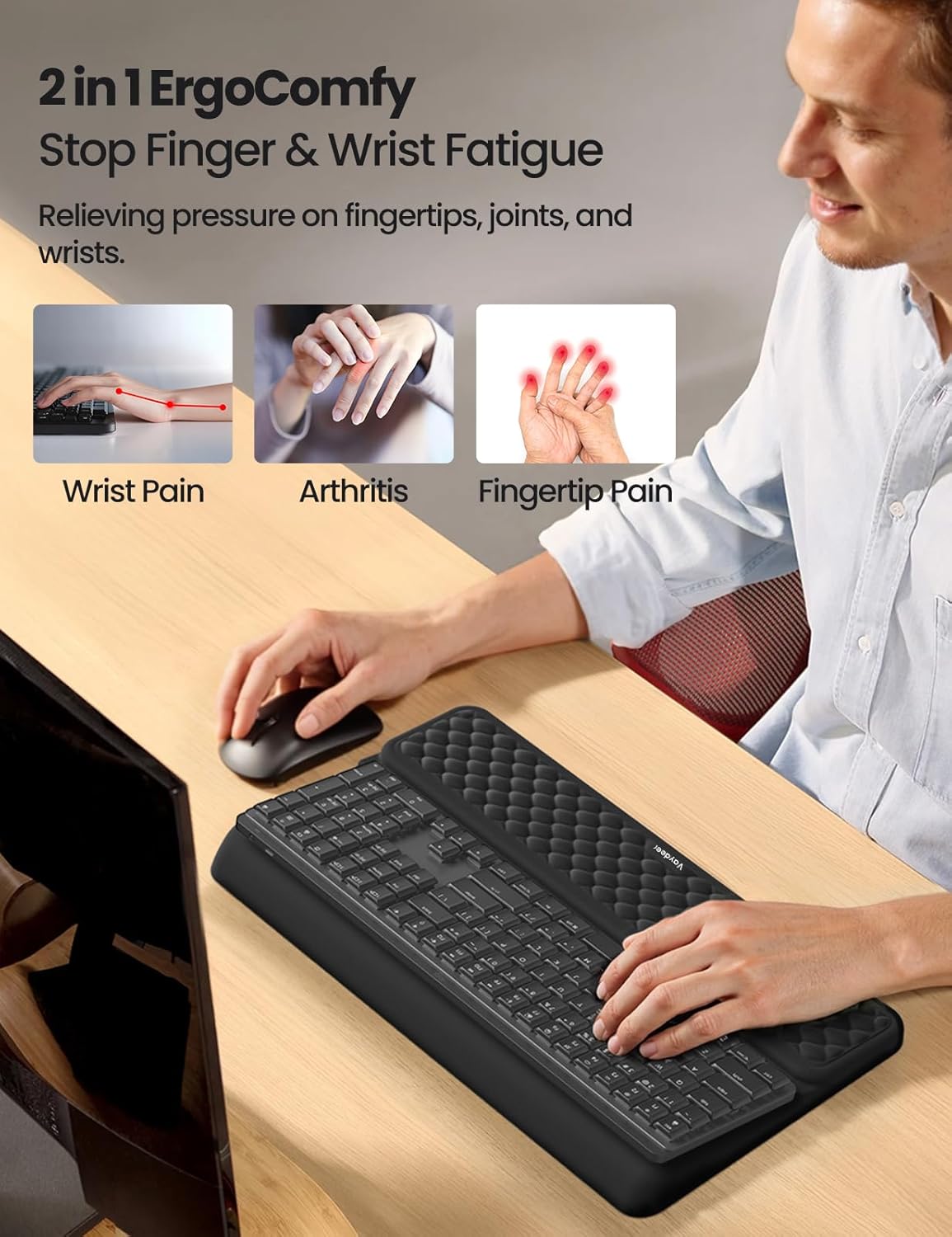 Vaydeer Wrist Rest with Keyboard Stand, Computer Wrist Support Pad, Ergonomic Keyboard Riser Holder Lifter Tray with Wrist Pad