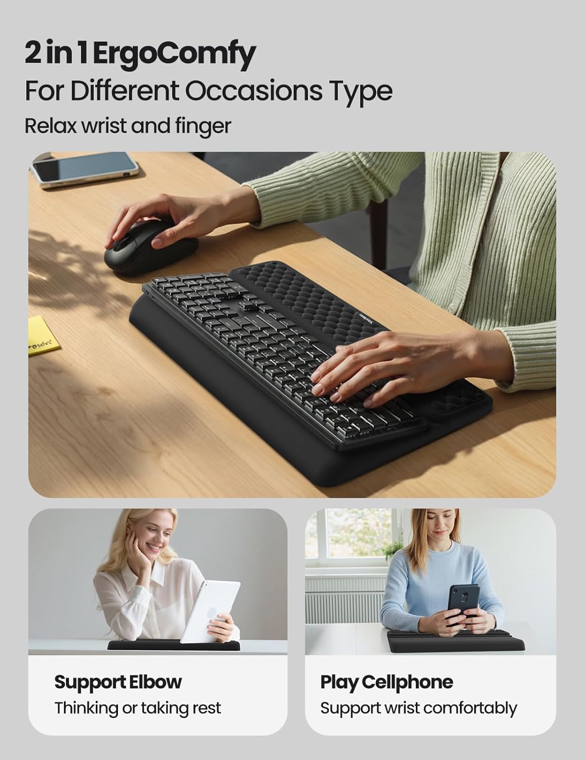 Vaydeer Wrist Rest with Keyboard Stand, Computer Wrist Support Pad, Ergonomic Keyboard Riser Holder Lifter Tray with Wrist Pad