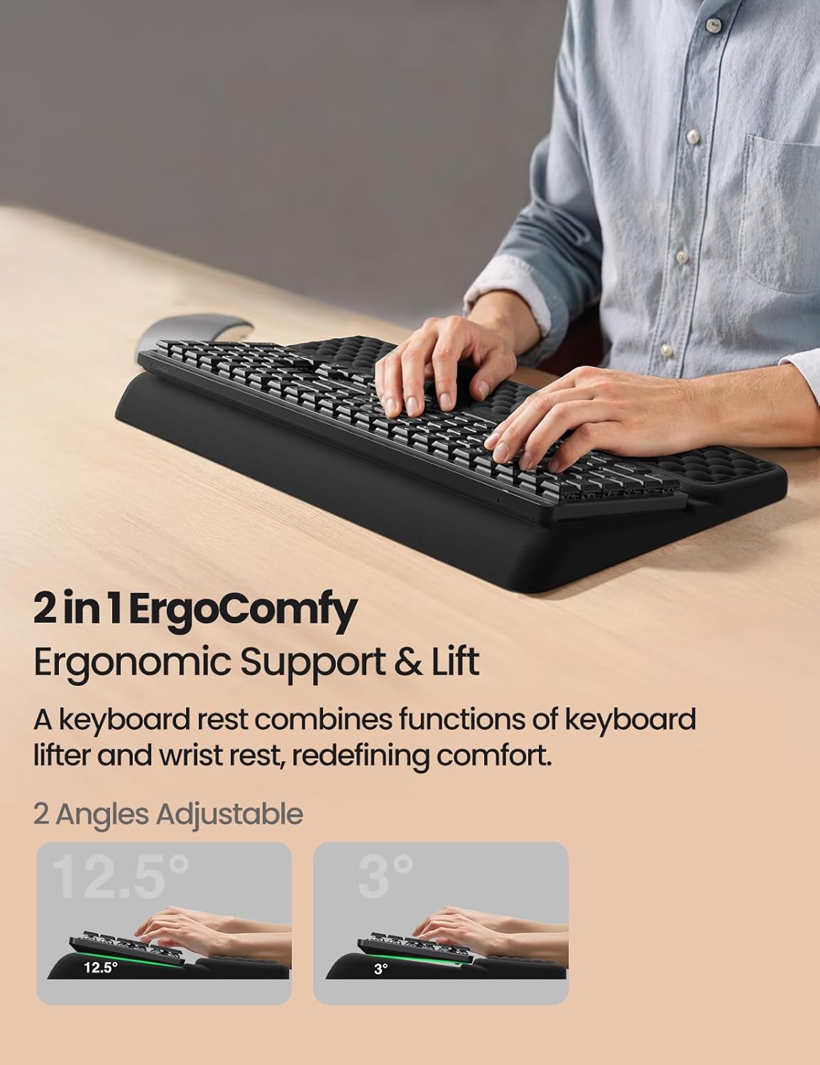Vaydeer Wrist Rest with Keyboard Stand, Computer Wrist Support Pad, Ergonomic Keyboard Riser Holder Lifter Tray with Wrist Pad