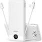 VEGER Portable Charger for iPhone Built in Cables and Wall Plug, 10000mah Slim Fast Charging USB C Power Bank, Travel Essential Battery Pack (White)