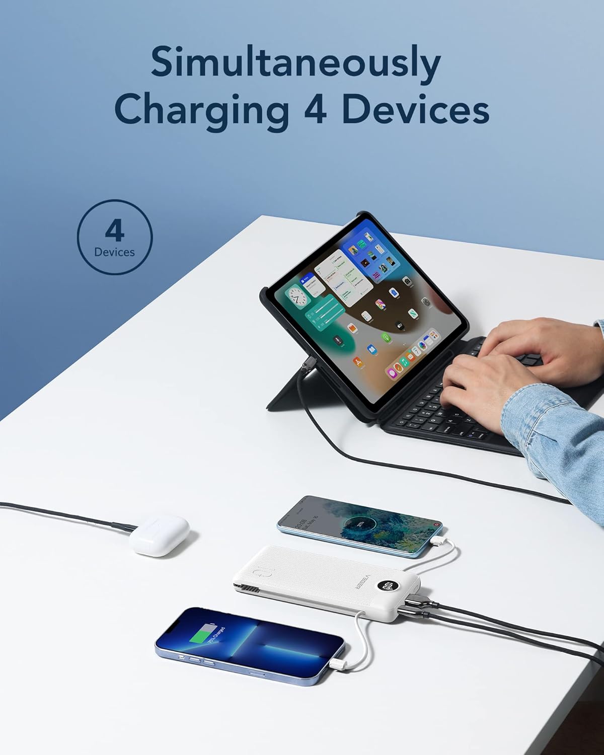 VEGER Portable Charger for iPhone Built in Cables and Wall Plug, 10000mah Slim Fast Charging USB C Power Bank, Travel Essential Battery Pack (White)