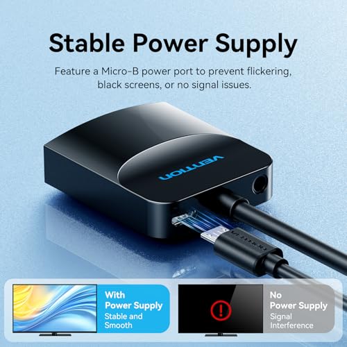 VENTION VGA to HDMI Adapter 0.5FT, Uni-Directional VGA(Source) to HDMI(Display) Converter (Male to Female) 1080@60Hz with Audio Cable