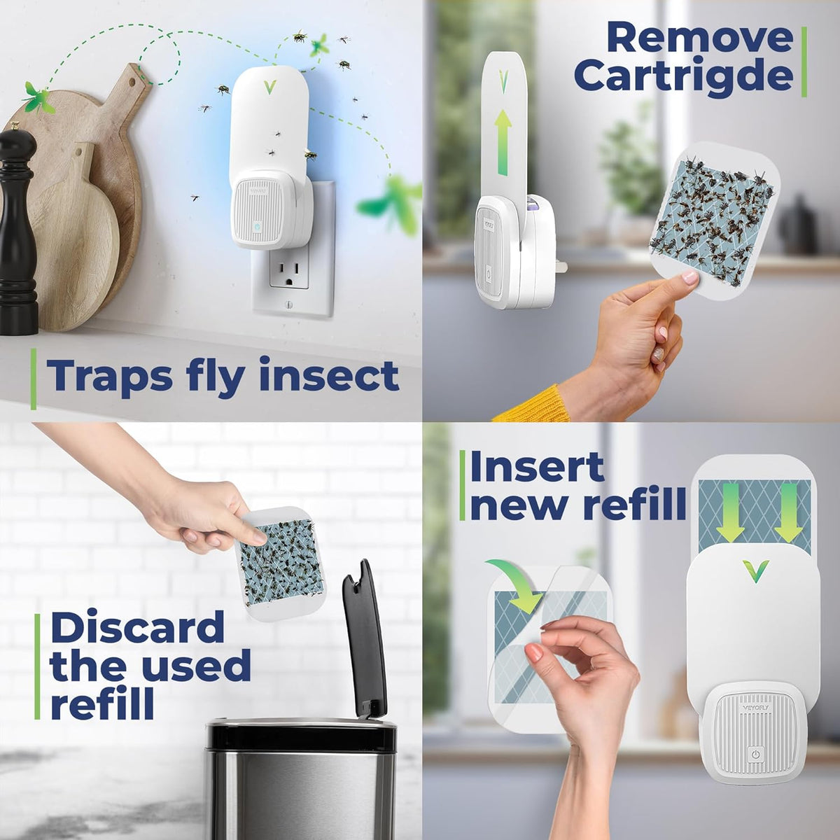 VEYOFLY Fly Trap Indoor, Fruit Fly Traps for Indoors Flying Insect (2 Device + 4 Refills) Gnat Traps for House Indoor, Bug Zapper Indoor