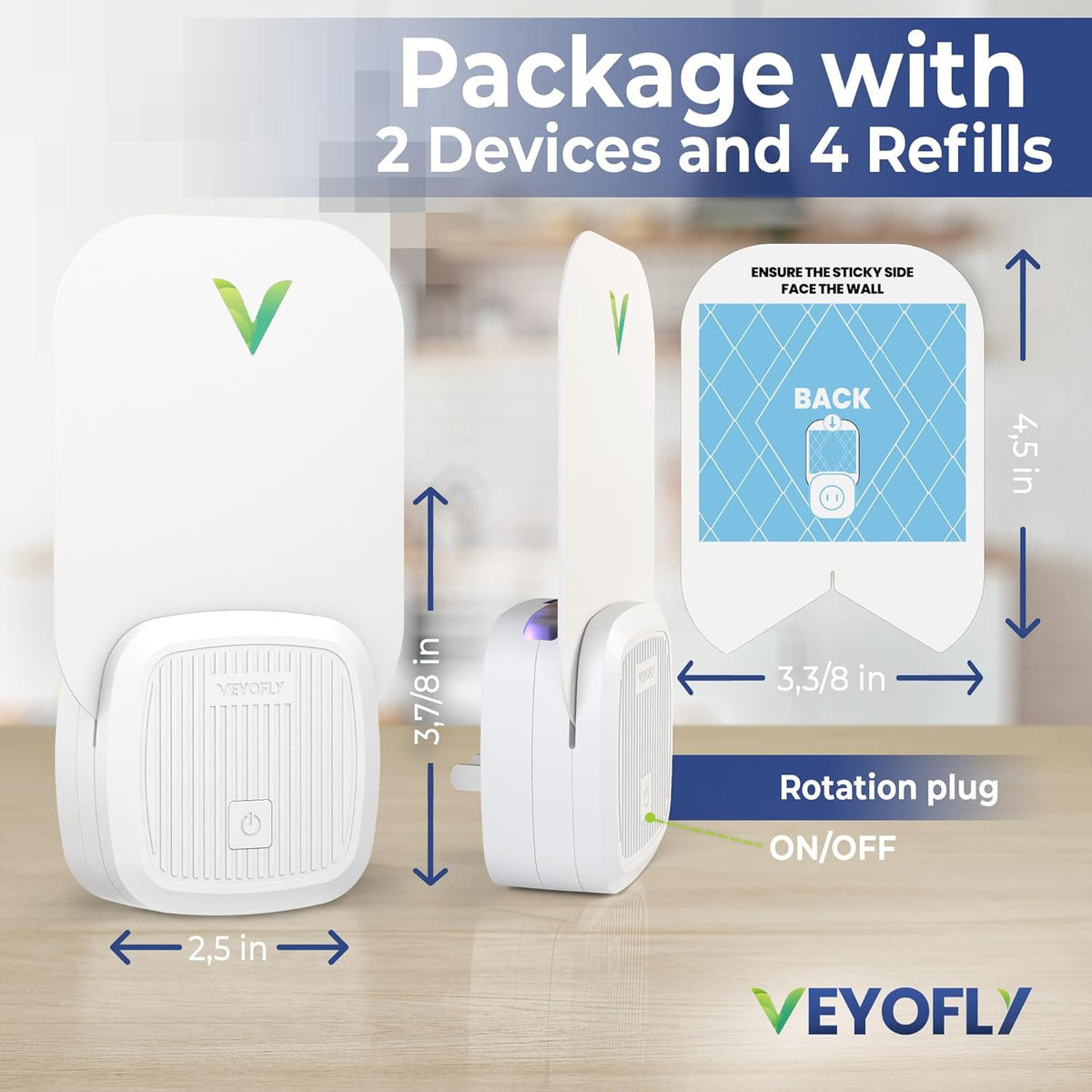 VEYOFLY Fly Trap Indoor, Fruit Fly Traps for Indoors Flying Insect (2 Device + 4 Refills) Gnat Traps for House Indoor, Bug Zapper Indoor