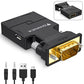 VGA to HDMI Adapter with Audio, Uni-Direction VGA (Source) to HDMI (TV/Monitor), Active VG A in HDM I Convertor Male to Female 1080P Video Dongle