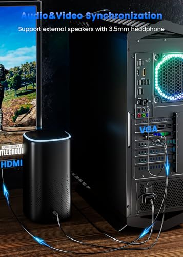 VGA to HDMI Adapter with Audio, Uni-Direction VGA (Source) to HDMI (TV/Monitor), Active VG A in HDM I Convertor Male to Female 1080P Video Dongle