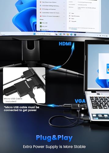VGA to HDMI Adapter with Audio, Uni-Direction VGA (Source) to HDMI (TV/Monitor), Active VG A in HDM I Convertor Male to Female 1080P Video Dongle