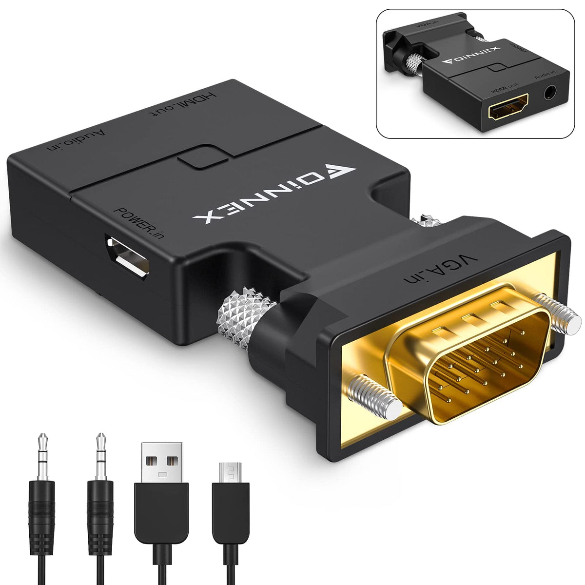 VGA to HDMI Adapter with Audio, Uni-Direction VGA (Source) to HDMI (TV/Monitor), Active VG A in HDM I Convertor Male to Female 1080P Video Dongle