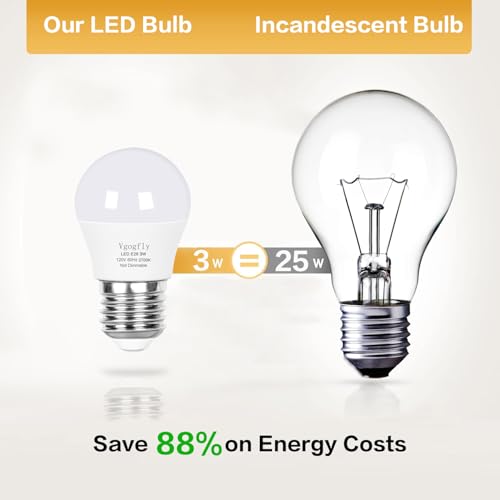 Vgogfly LED Bulb 3W 25 Watt Equivalent Light Bulbs Night Stand Table Lamp Warm White 2700K LED Energy Saving E26 Medium Screw Base
