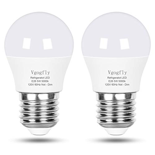 Vgogfly LED Refrigerator Light Bulb 40W Equivalent 120V A15 Fridge Waterproof Bulbs 5 W Daylight White 5000K E26 Medium Base Freezer Home (2 Pack)