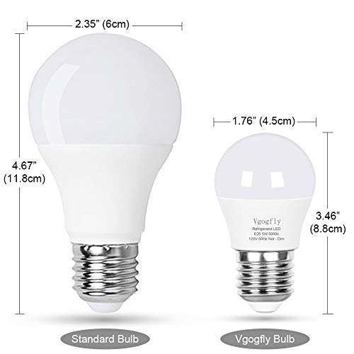 Vgogfly LED Refrigerator Light Bulb 40W Equivalent 120V A15 Fridge Waterproof Bulbs 5 W Daylight White 5000K E26 Medium Base Freezer Home (2 Pack)