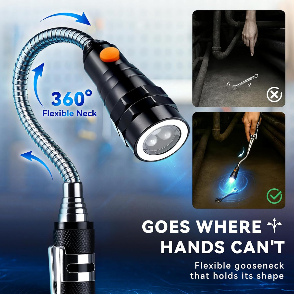 VIBELITE Extendable Magnetic Flashlight with Telescoping Magnet Pickup Tool- Cool Gadget Valentines Day Gifts for Him, Men, Teen Boys, Husband (Black)