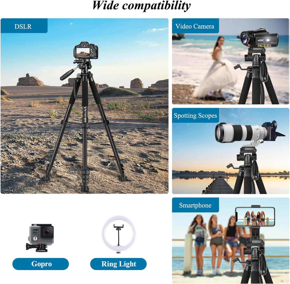 VICTIV 74” Camera Tripod, Tripod for Camera and Phone, Aluminum Professional Tripod Stand for Canon Nikon with Carry Bag and Phone Holder