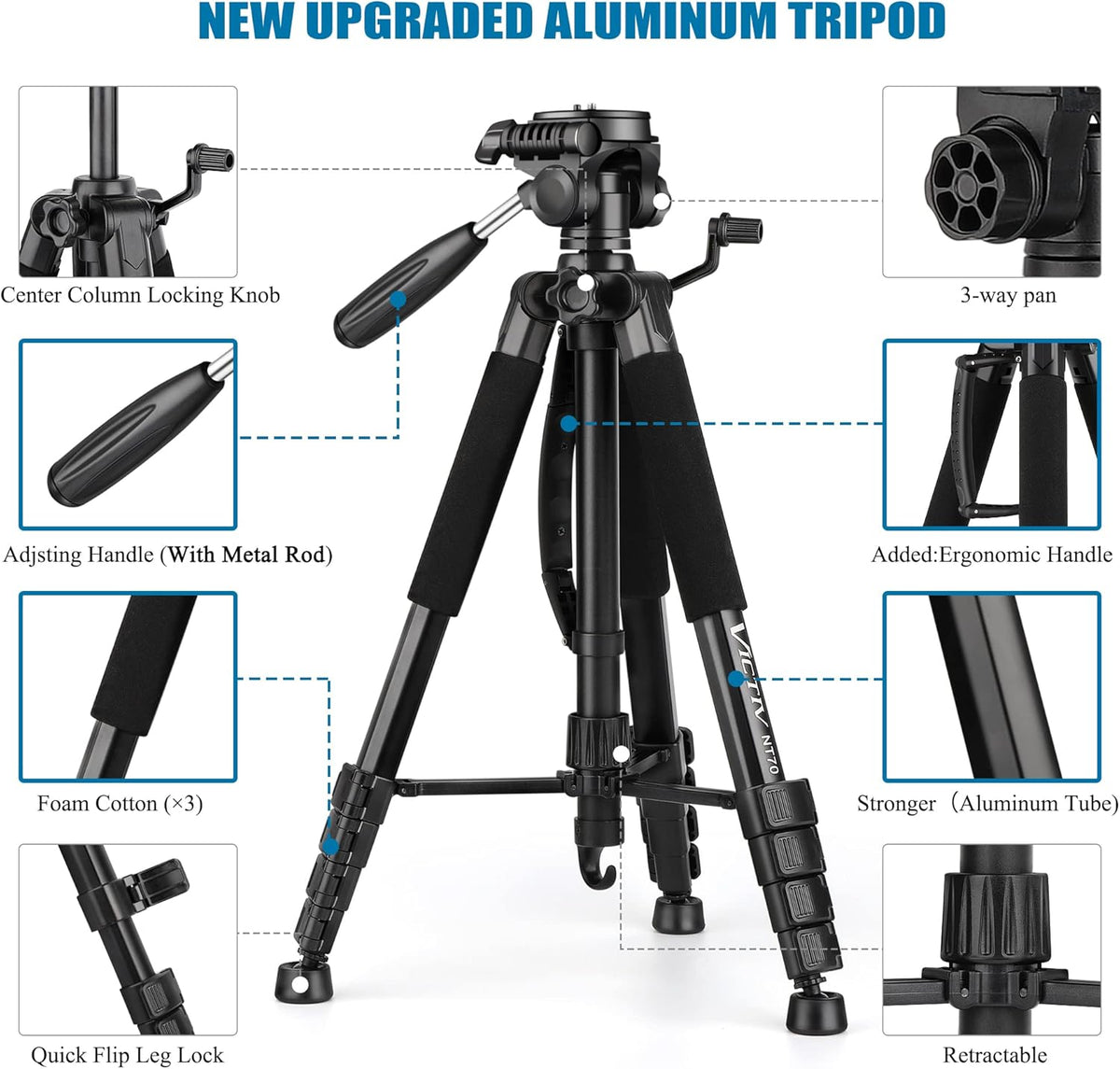 VICTIV 74” Camera Tripod, Tripod for Camera and Phone, Aluminum Professional Tripod Stand for Canon Nikon with Carry Bag and Phone Holder