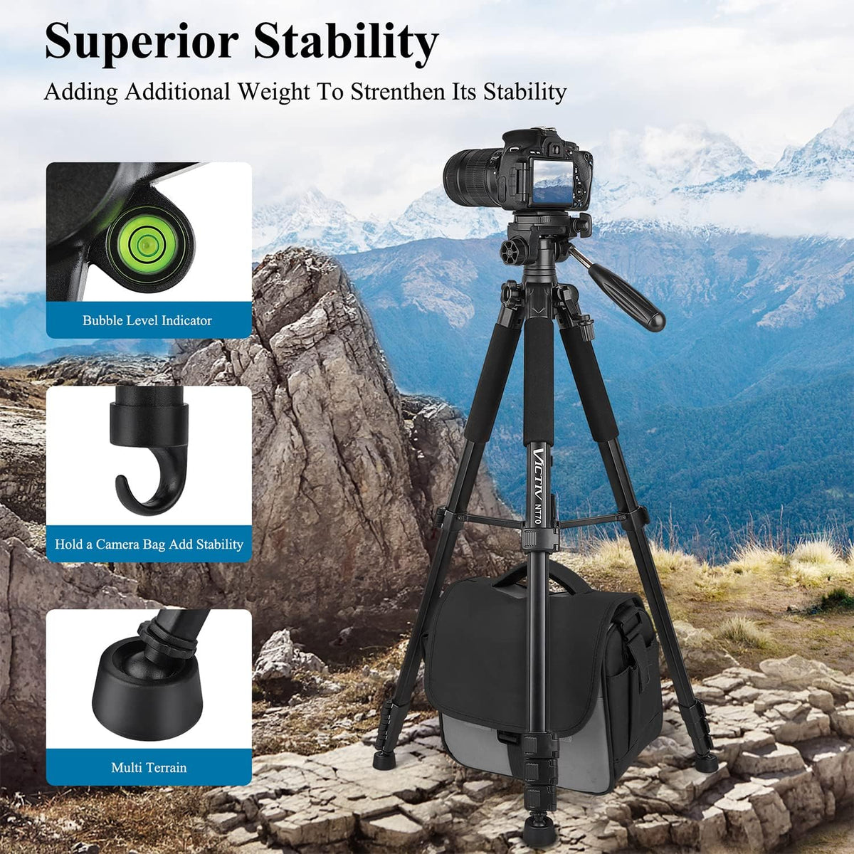 VICTIV 74” Camera Tripod, Tripod for Camera and Phone, Aluminum Professional Tripod Stand for Canon Nikon with Carry Bag and Phone Holder