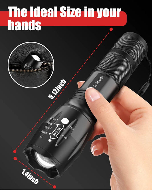 Victoper LED Flashlight 2 Pack, Bright Tactical Torch High Lumens with 5 Modes, Waterproof Zoomable Flash Light, Hunting Camping Essentials Gear