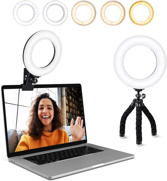 Video Conference Lighting Kit, Ring Light Clip on Laptop Monitor with 5 Dimmable Color & 5 Brightness Level