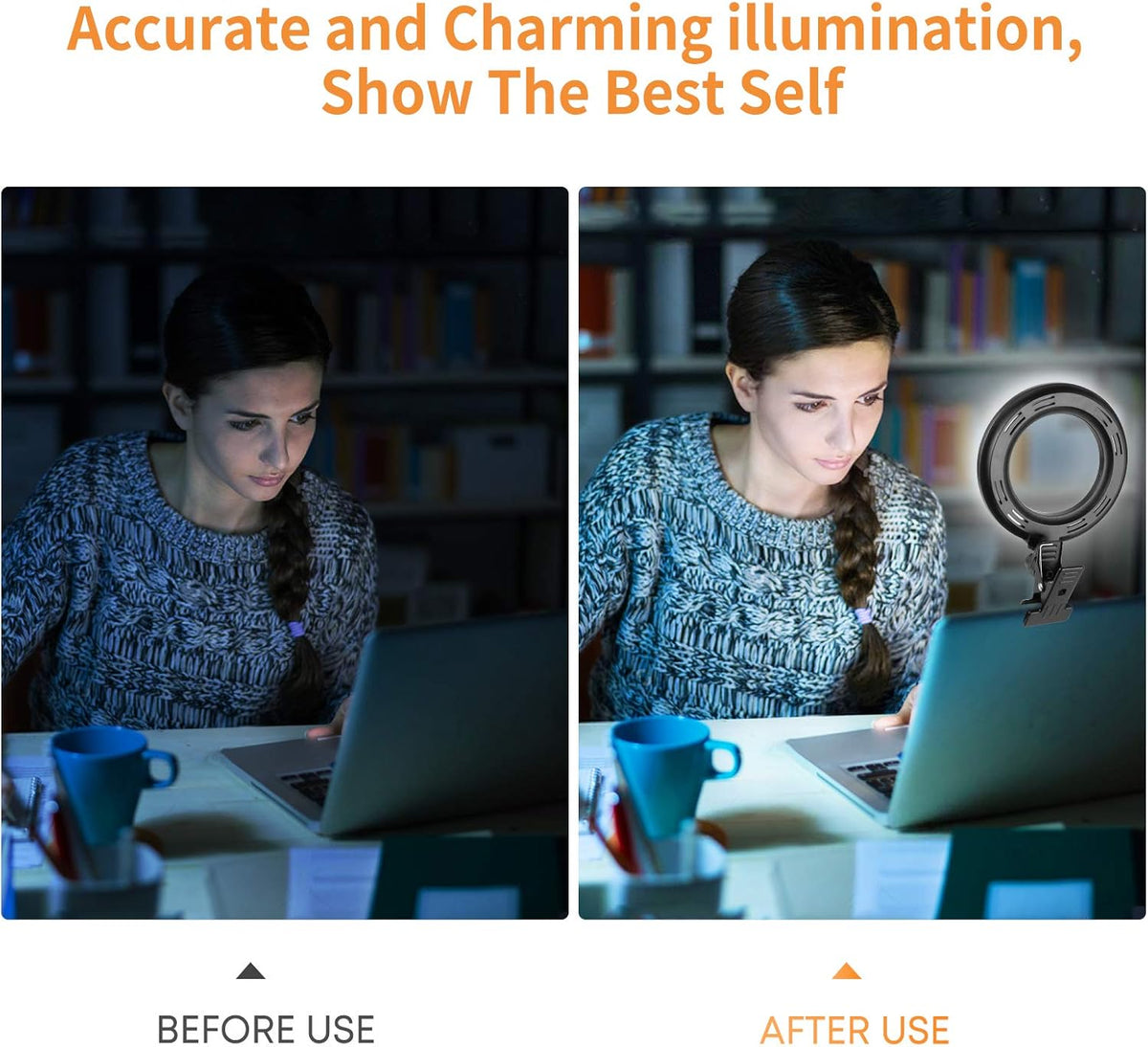 Video Conference Lighting Kit, Ring Light Clip on Laptop Monitor with 5 Dimmable Color & 5 Brightness Level