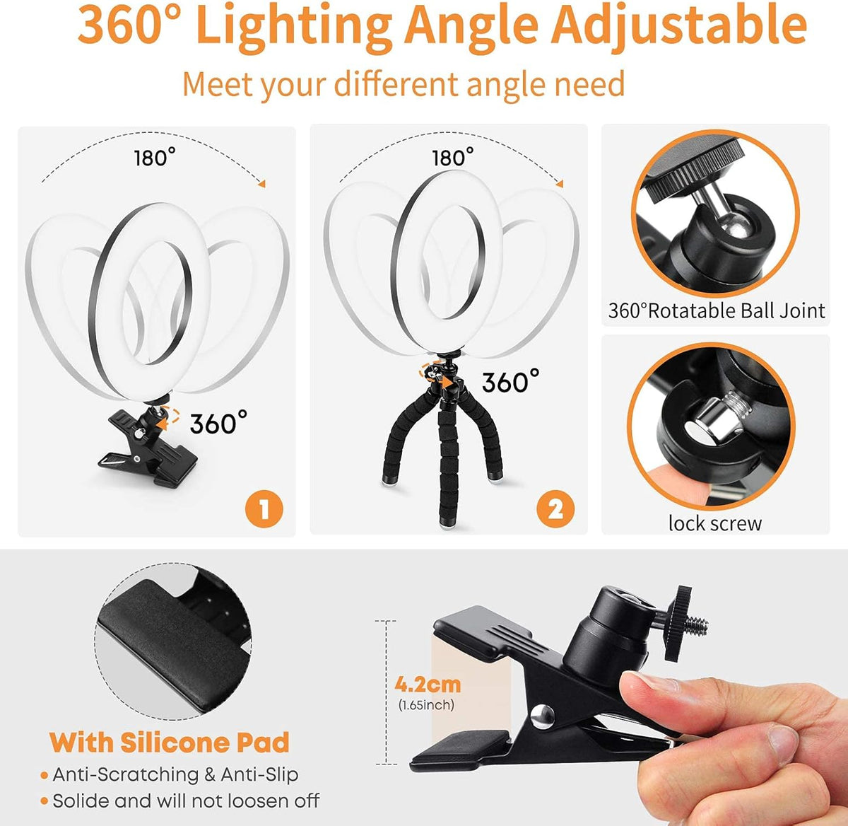Video Conference Lighting Kit, Ring Light Clip on Laptop Monitor with 5 Dimmable Color & 5 Brightness Level