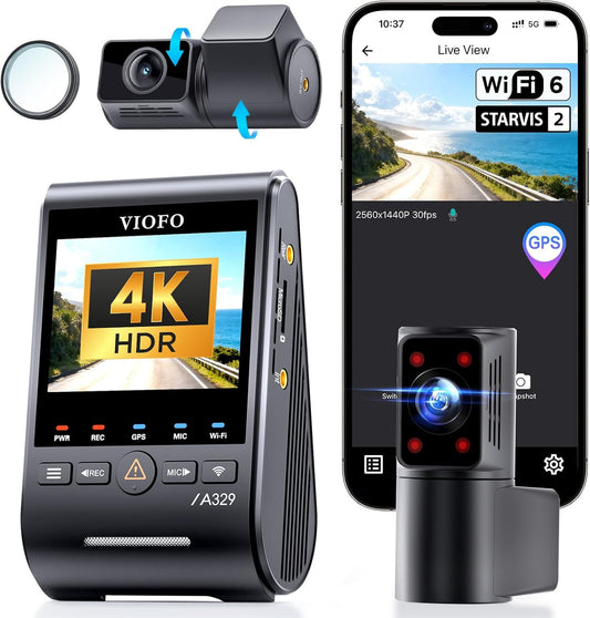 VIOFO A329S 4K 3 Channel Dash Cam, 4K Front + 2K Cabin Fisheye (210°) + 2K Rear, Power Saving Parking Mode, Wi-Fi 6 App Control
