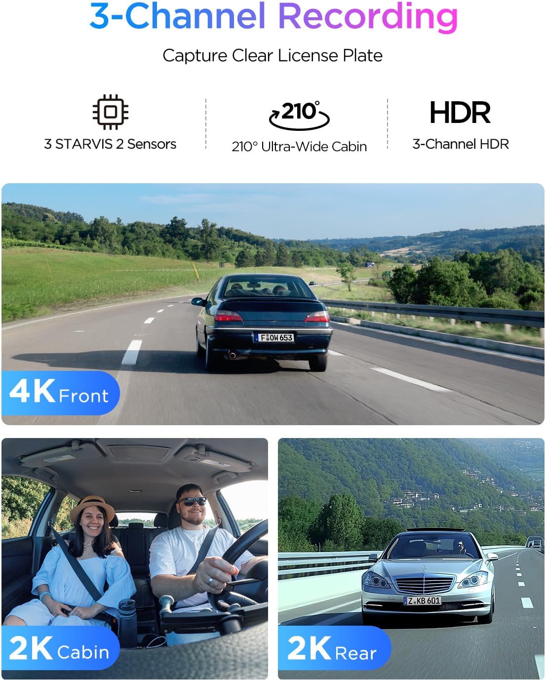 VIOFO A329S 4K 3 Channel Dash Cam, 4K Front + 2K Cabin Fisheye (210°) + 2K Rear, Power Saving Parking Mode, Wi-Fi 6 App Control
